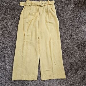 Elegant Yellow Belted Women's Pants
